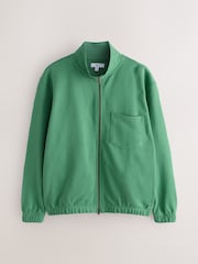 Green Tunneled Hem Lightweight Jersey Zip Through Funnel Sweat Top - Image 7 of 9