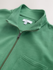 Green Tunneled Hem Lightweight Jersey Zip Through Funnel Sweat Top - Image 8 of 9