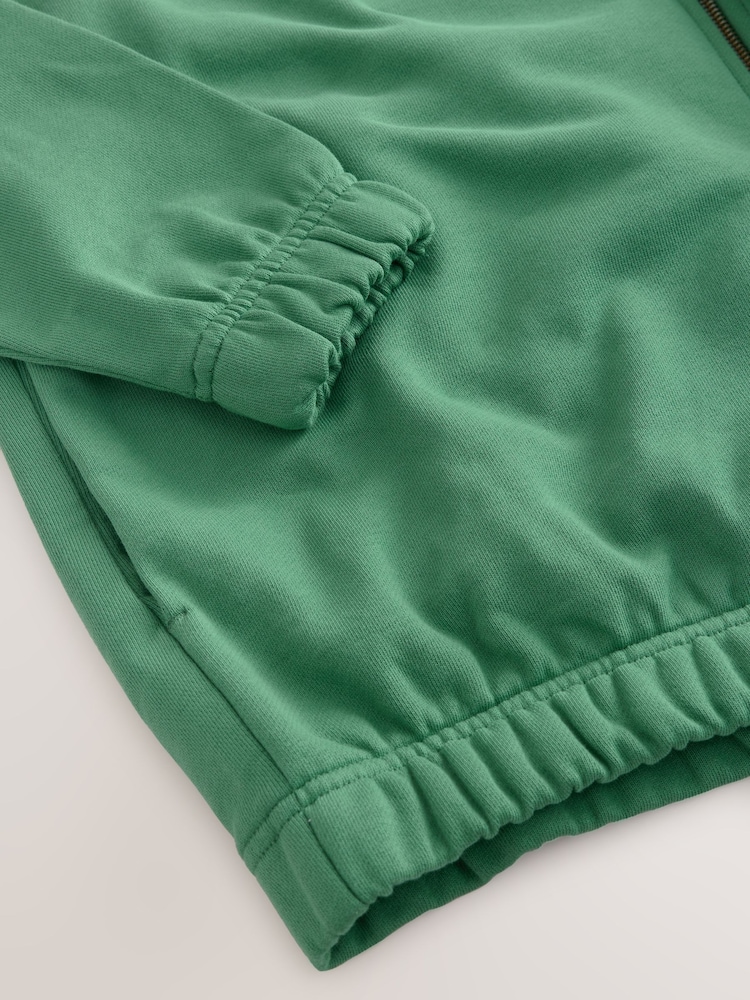 Green Tunneled Hem Lightweight Jersey Zip Through Funnel Sweat Top - Image 9 of 9