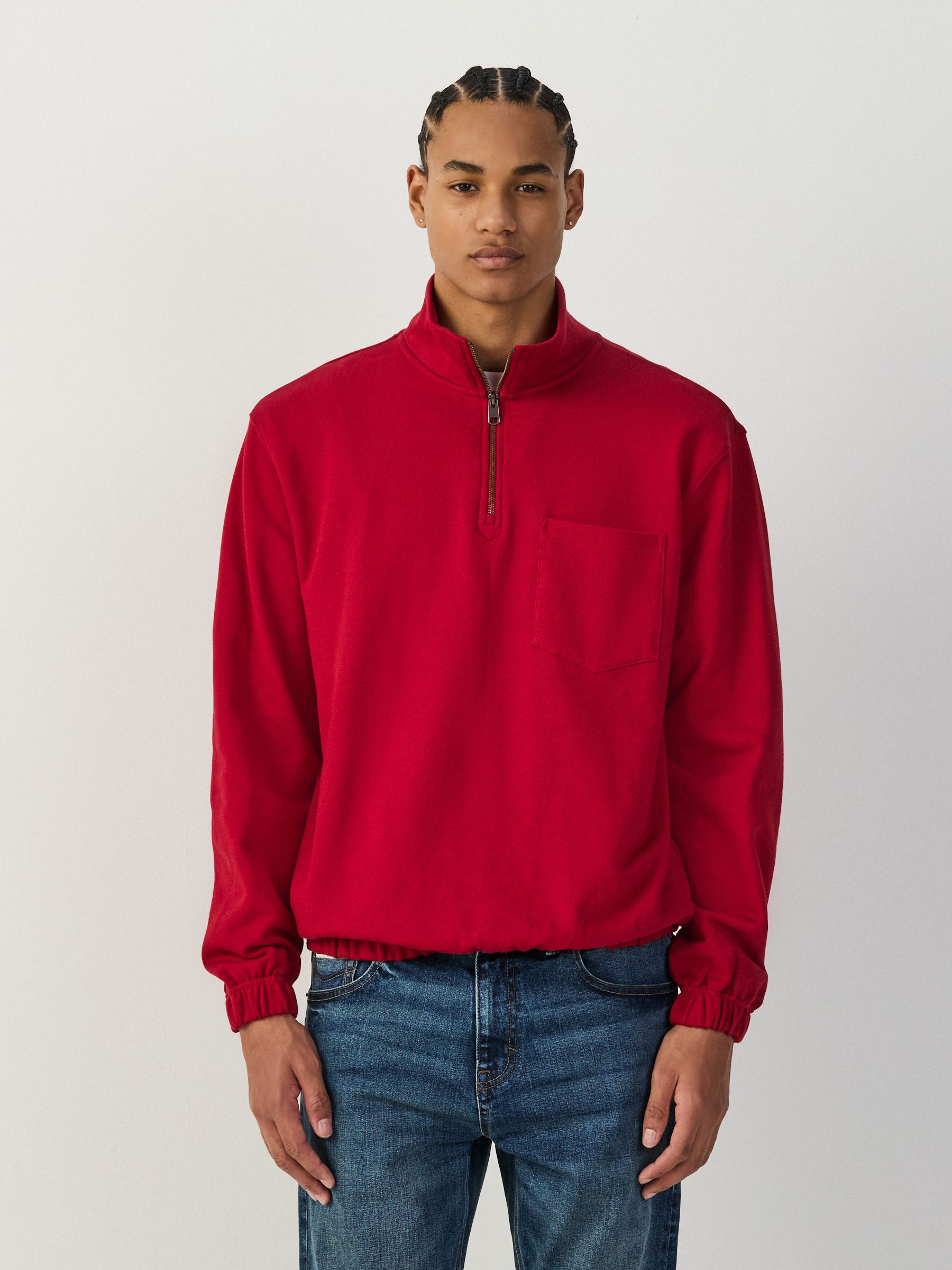Buy Червоний - Tunneled Hem Lightweight Jersey Quarter Zip Funnel