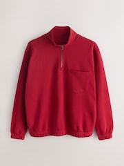 Red Tunneled Hem Lightweight Jersey Zip Through Funnel Neck Sweatshirt - Image 7 of 9