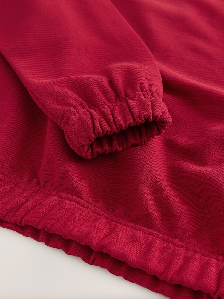 Red Tunneled Hem Lightweight Jersey Zip Through Funnel Neck Sweatshirt - Image 9 of 9