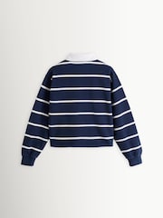 Sporty & Rich Blue Serif Logo Stripe Rugby Polo Jumper - Image 2 of 4