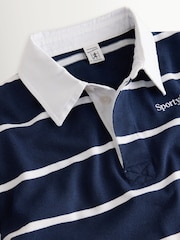 Sporty & Rich Blue Serif Logo Stripe Rugby Polo Jumper - Image 3 of 4