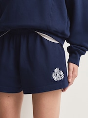 Sporty & Rich Blue New York Crest Embroidered Shorts - Image 5 of 9