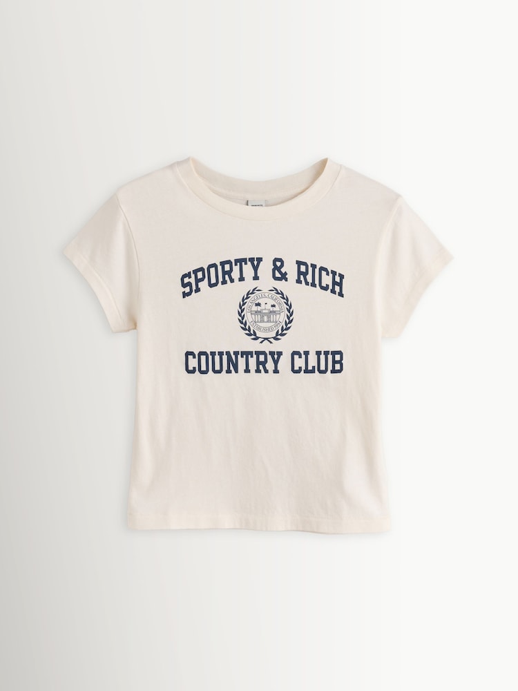 Sporty & Rich Cream Varsity Crest Essential T-Shirt - Image 1 of 4