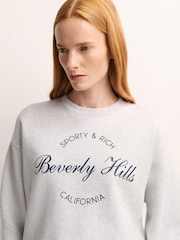 Sporty & Rich Grey Beverly Script Crewneck Sweat Top - Image 5 of 9