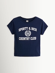 Sporty & Rich Blue Varsity Crest Essential T-Shirt - Image 1 of 4