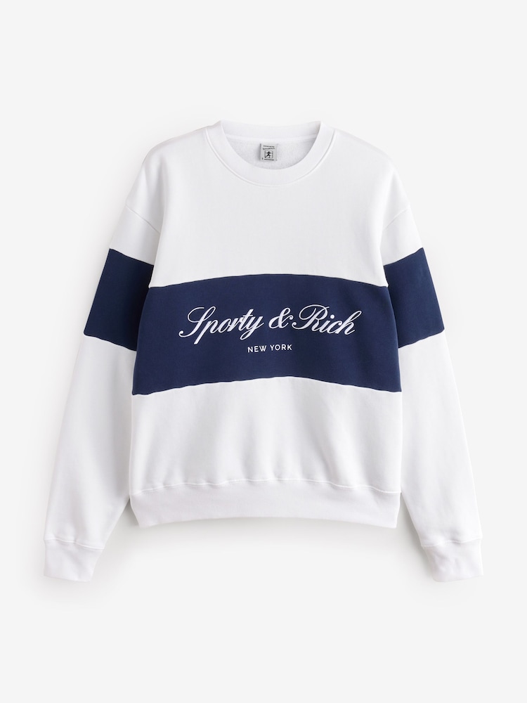 Sporty & Rich White Signature Logo Block Crewneck Sweat Top - Image 1 of 4
