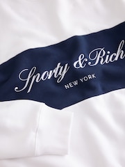 Sporty & Rich White Signature Logo Block Crewneck Sweat Top - Image 3 of 4