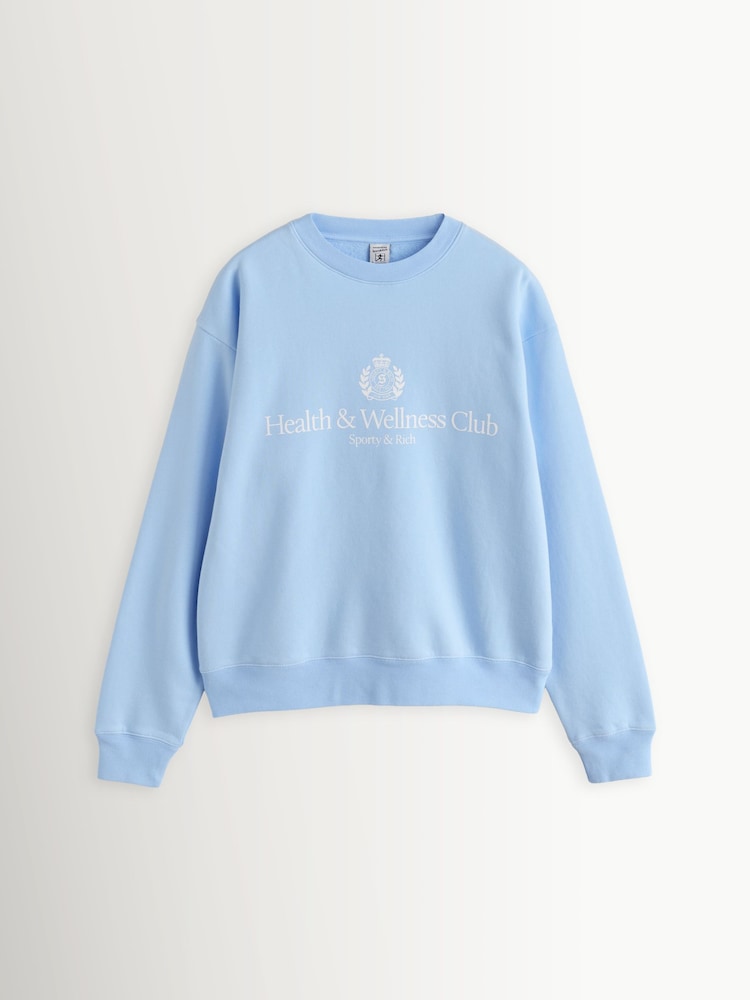 Sporty & Rich Blue Heavyweight Crest Crew Neck Sweat Top - Image 1 of 4