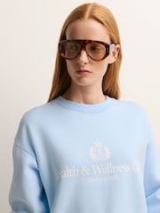 Sporty & Rich Blue Heavyweight Crest Crew Neck Sweat Top - Image 5 of 9