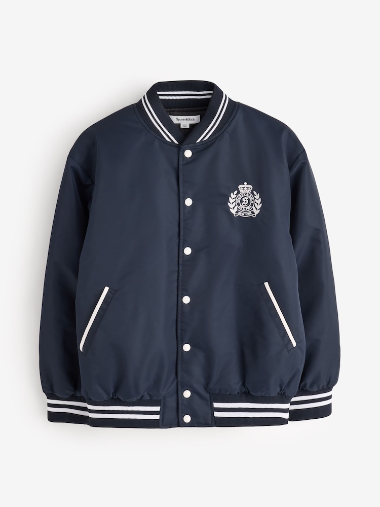 Sporty & Rich Blue Heavy Weight Crest Oversized Jacket - Image 1 of 4