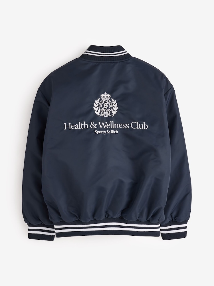 Sporty & Rich Blue Heavy Weight Crest Oversized Jacket - Image 2 of 4