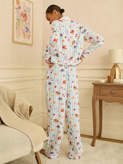Pale Blue And White Striped - Love & Roses Button Down Pyjamas Set - Imaginea 4 din 4