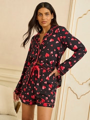 Love & Roses Black And Red Printed Hearts Button Down Long Sleeve Pyjamas Set - Image 4 of 4