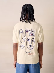 Ecru White Picasso Back Graphic Knitted T-Shirt - Image 1 of 8