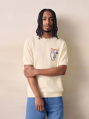 Ecru White Picasso Back Graphic Knitted T-Shirt - Image 3 of 8