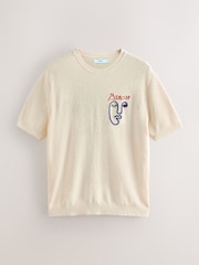 Ecru White Picasso Back Graphic Knitted T-Shirt - Image 6 of 8
