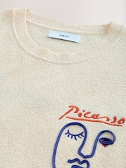 Ecru White Picasso Back Graphic Knitted T-Shirt - Image 8 of 8