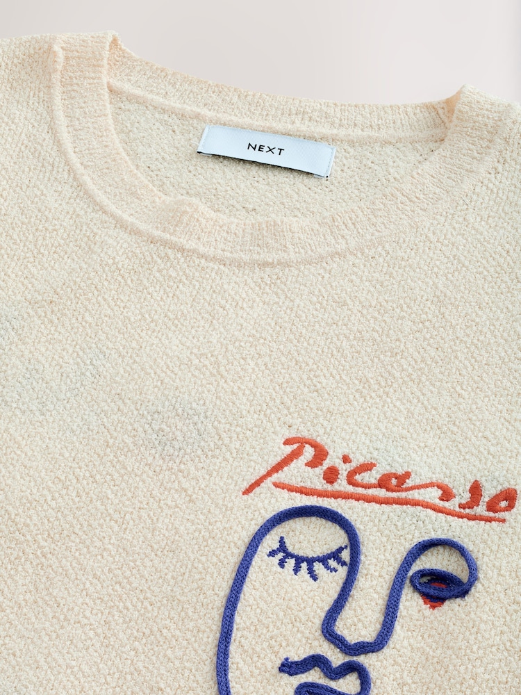 Ecru White Picasso Back Graphic Knitted T-Shirt - Image 8 of 8
