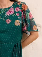 Friends Like These Green/Pink Chiffon Short Sleeve Midi Dress - Image 3 of 4