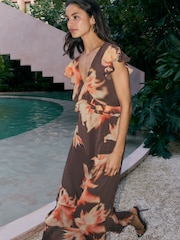 Friends Like These Chocolate Brown Ruffle Short Sleeve Midi Dress - Image 4 of 4