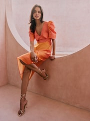 Friends Like These White Satin Ruched Short Sleeve Midi Dress - Image 1 of 4