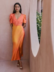 Friends Like These White Satin Ruched Short Sleeve Midi Dress - Image 2 of 4