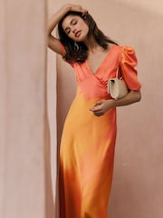 Friends Like These White Satin Ruched Short Sleeve Midi Dress - Image 3 of 4