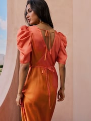 Friends Like These White Satin Ruched Short Sleeve Midi Dress - Image 4 of 4