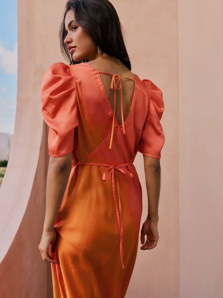 Friends Like These White Satin Ruched Short Sleeve Midi Dress - Image 4 of 4