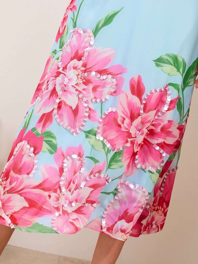 Friends Like These Pale Blue Short Sleeve Embellished Midi Dress - Image 2 of 4