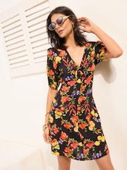 Friends Like These Black Tie Front Short Sleeve Mini Dress - Image 1 of 4