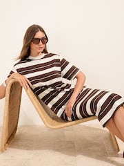 Friends Like These Brown/Cream Jersey T-Shirt Midi Dress - Image 3 of 5