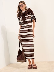 Friends Like These Brown/Cream Jersey T-Shirt Midi Dress - Image 4 of 5