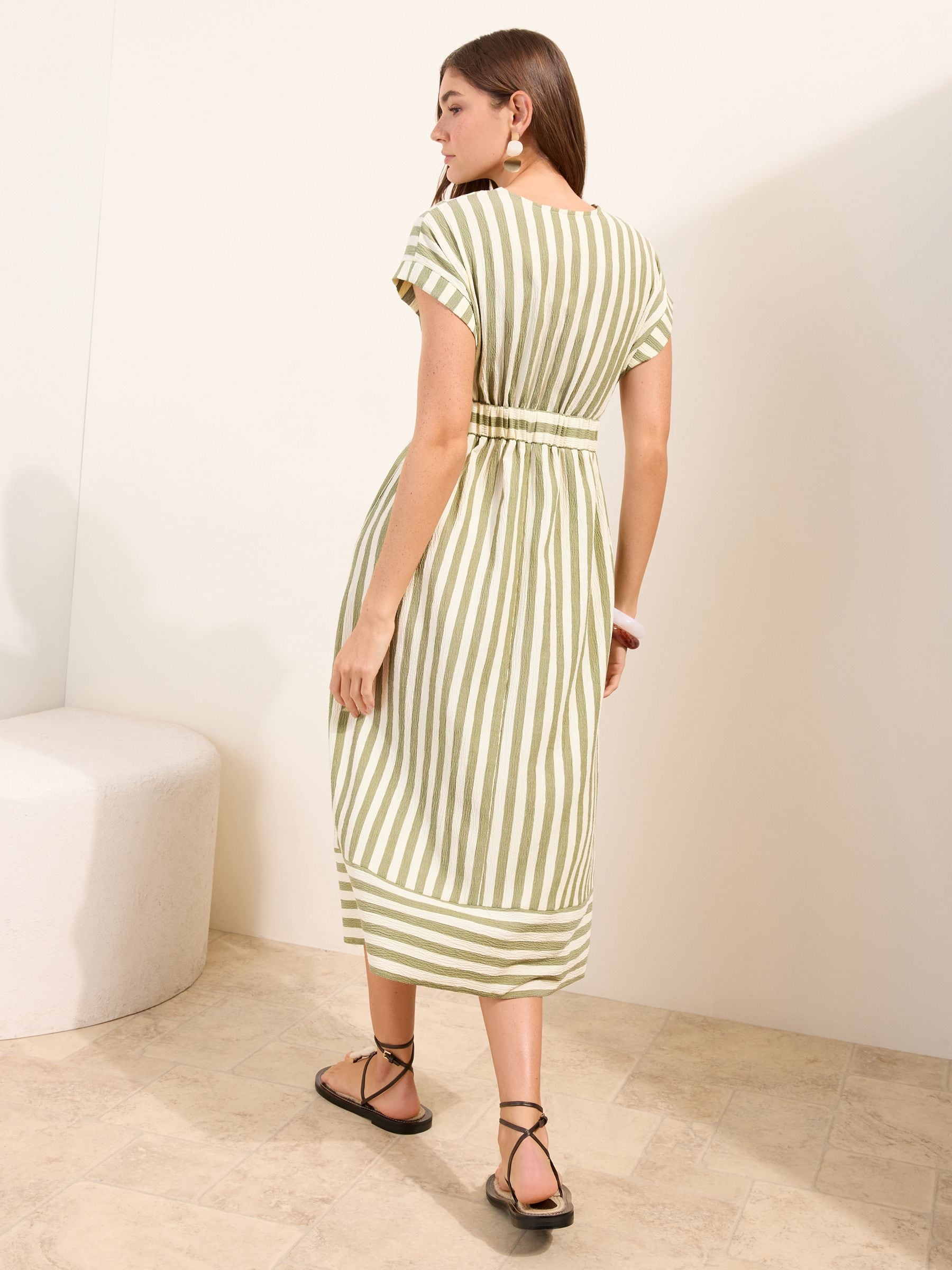 Buy Friends Like These Green Stripe V-Neck Capped Sleeve Midi