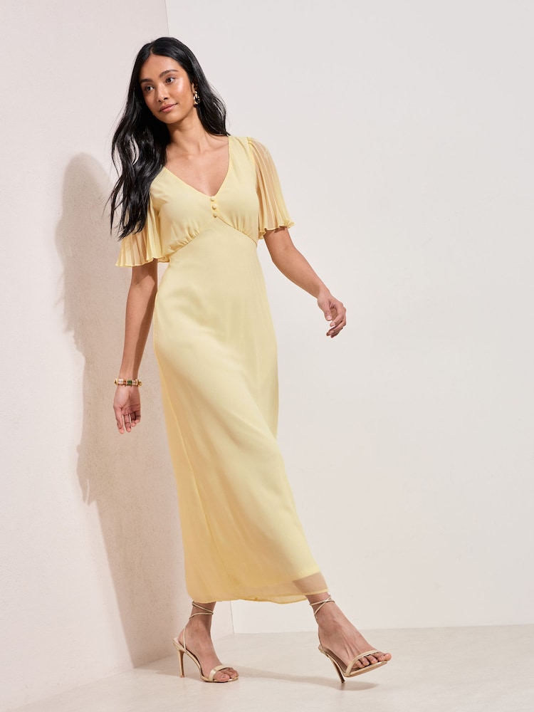 Friends Like These Buttermilk Chiffon Angel Sleeve V-Neck Button Midi Dress - Image 1 of 4