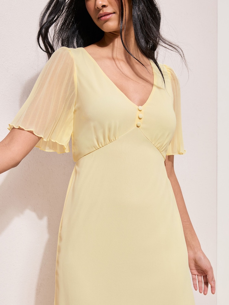 Friends Like These Buttermilk Chiffon Angel Sleeve V-Neck Button Midi Dress - Image 2 of 4