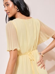 Friends Like These Buttermilk Chiffon Angel Sleeve V-Neck Button Midi Dress - Image 3 of 4
