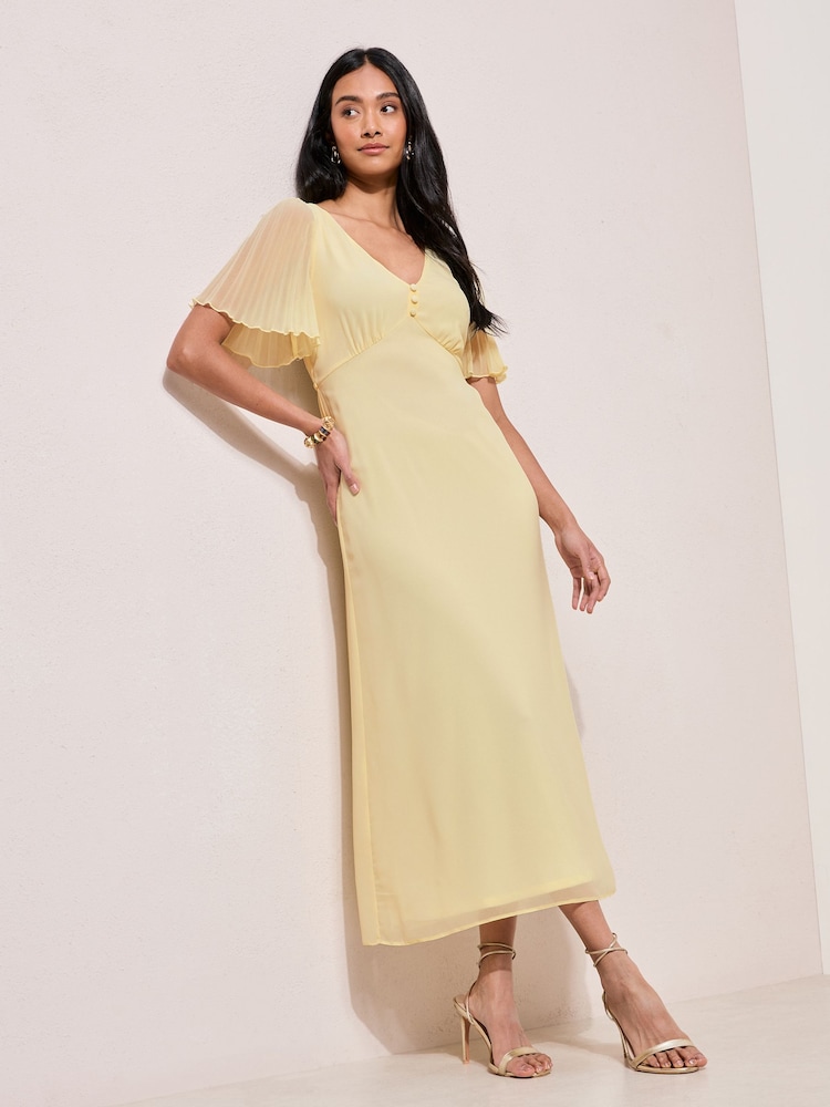 Friends Like These Buttermilk Chiffon Angel Sleeve V-Neck Button Midi Dress - Image 4 of 4