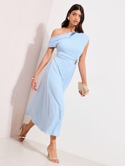 Friends Like These Light Blue Off the Shoulder Hardware Detail Midi Dress - Image 1 of 4
