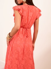 Friends Like These Coral Pink Short Sleeve Ruffle Mini Dress - Image 4 of 4