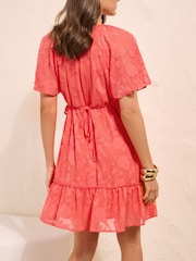 وردي مرجاني - Friends Like These كُم قصير كشكشة ميني فستان - صورة 5 من 5