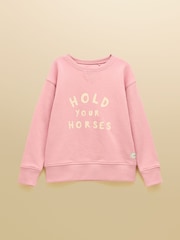 Joules Kids' Sundaze Light Pink Slogan Crew Neck Sweatshirt - Image 3 of 7