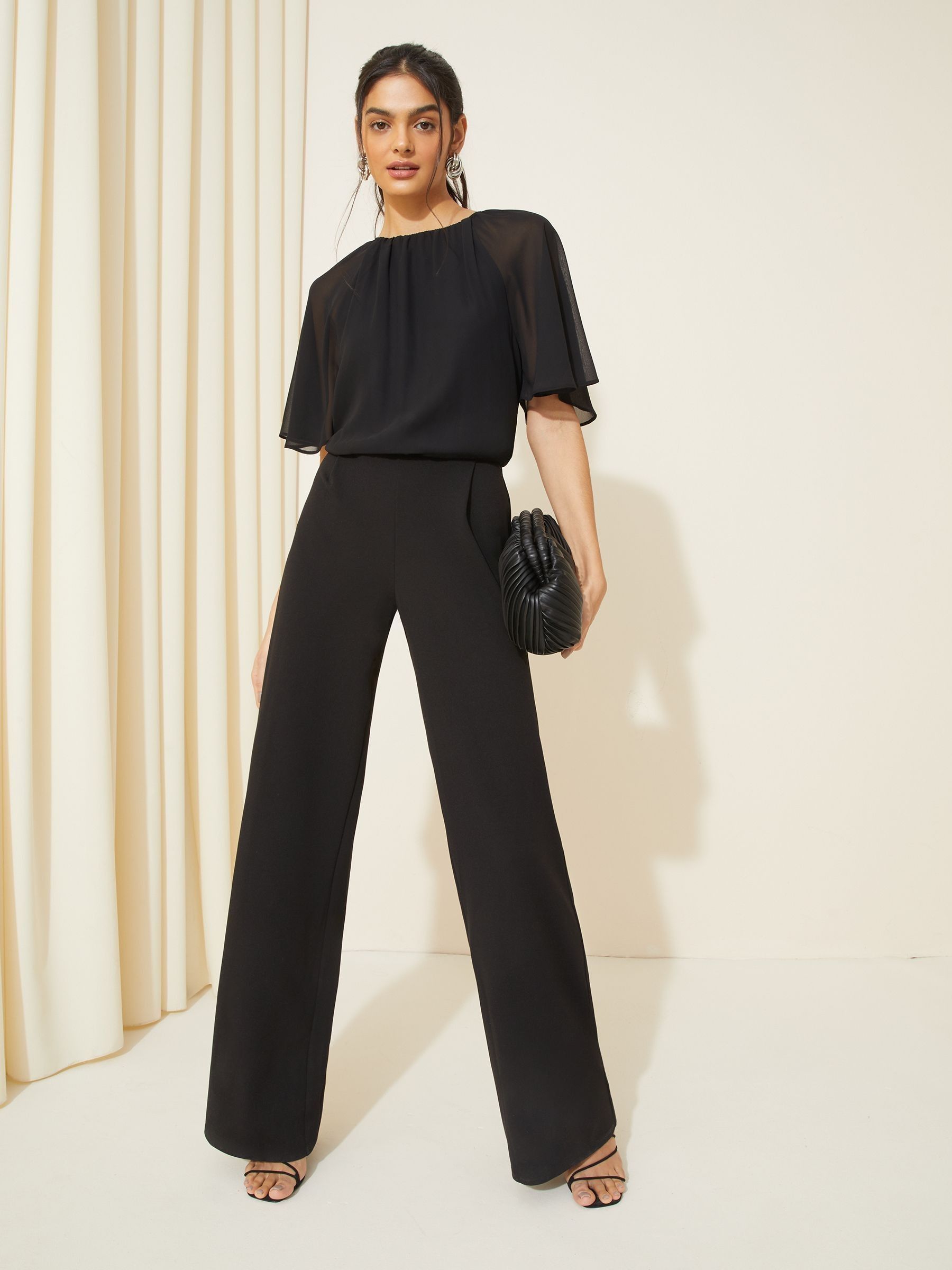 新品未使用　Sサイズ　ブラック　werthy FLY HIGH JUMPSUIT Buy Friends Like These Black Petite Chiffon Flutter Sleeve Scuba