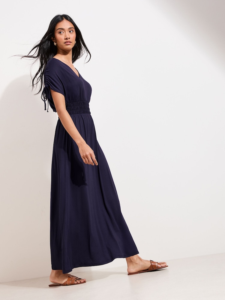 Friends Like These Navy Petite V-Neck Shirred Waist Jersey Maxi Dress - Image 1 of 4