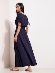 Friends Like These Navy Petite V-Neck Shirred Waist Jersey Maxi Dress - Image 4 of 4