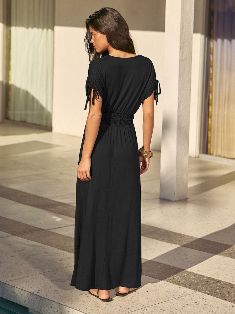 Friends Like These Black Petite V-Neck Shirred Waist Jersey Maxi Dress - Image 5 of 5