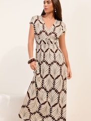 Friends Like These Black/White Petite V-Neck Shirred Waist Jersey Maxi Dress - Image 1 of 5